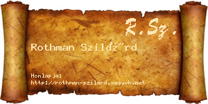 Rothman Szilárd névjegykártya